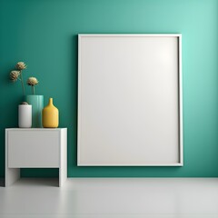 Blank White Picture Frame on Pastel Green Wall, Minimalist Scene, created using Generative AI