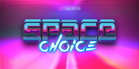 Retro futuristic 80s space choice editable text effect style vibrant back to the future theme with experimental background, ideal for poster, flyer rad 1980s touch
