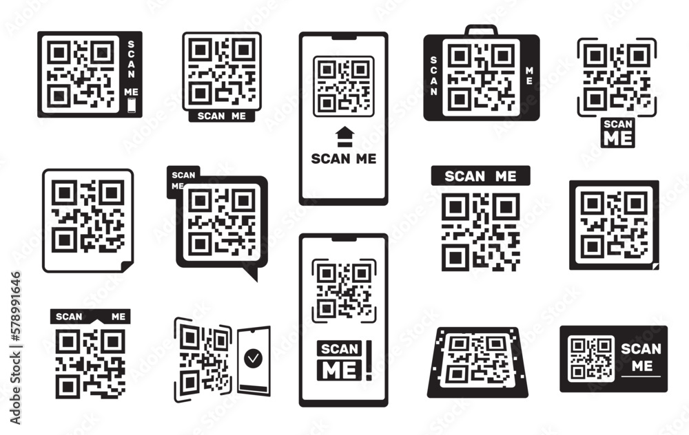 Poster qr codes. barcode smartphone id frame, scanning binary coding tag for retail or cellphone app, mobil