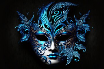 Bright carnival mask in blue and white color's festival made with Generative AI
