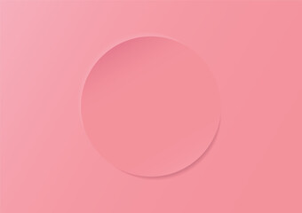 3D pink round with light effect on pink background. Pink frame design. Abstract 3D circle backdrop for cosmetic product. Circle geometric background with copy space.
