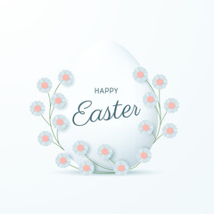 Happy Easter banner. Easter egg with flowers in pastel colors. Vector illustration.