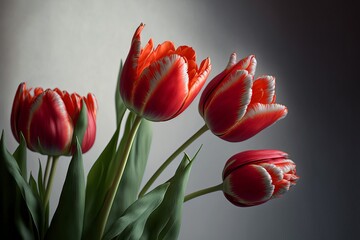 Fototapeta premium Red tulips on a wiped white and gray background made with Generative AI