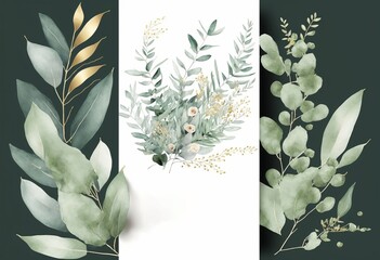 Watercolor floral illustration set white flowers green leaf made with Generative AI