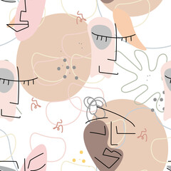 Face line pattern Abstract drawing seamless print