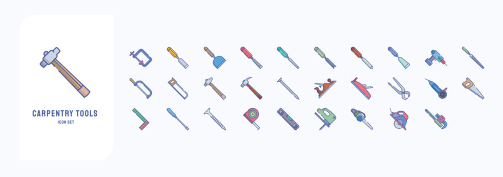 Collection of Carpentry and construction tools icon set