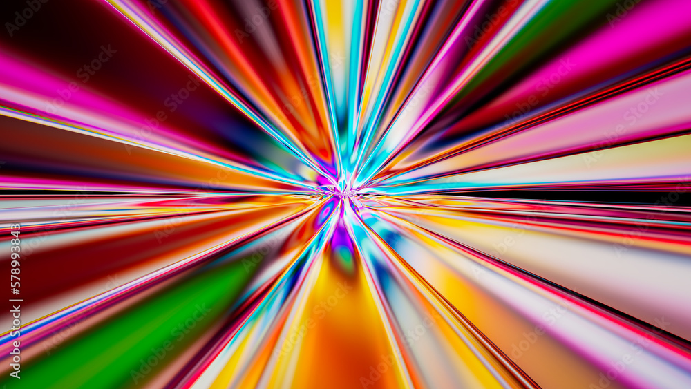 Poster 3d abstract colorful saturated explosion background. rainbow reflection.