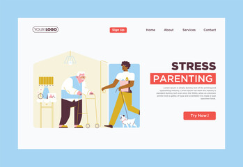 Fototapeta na wymiar A website for stress parenting landing page Vector illustrations Background.