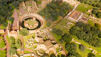 Aerial view of the Maritime theatre in Hadrian's Villa. Villa Adriana is a World Heritage...
