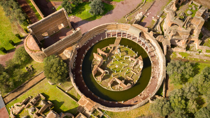 Aerial view of the Maritime theatre in Hadrian's Villa. Villa Adriana is a World Heritage...