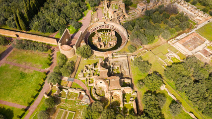 Aerial view of the Maritime theatre in Hadrian's Villa. Villa Adriana is a World Heritage...