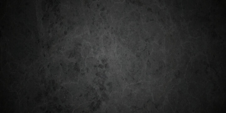 Dark black on dark texture chalkboard and blackboard backdrop background. Black or dark gray rough grainy concrete wall stone texture background. Textured of stone grunge on black grunge background. © armans