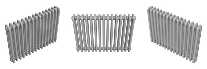 classic radiator on transparent background, left, front and right view (3d render)
