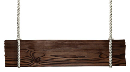 Wooden sign hanging on a rope, cut out