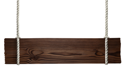 Wooden sign hanging on a rope, cut out