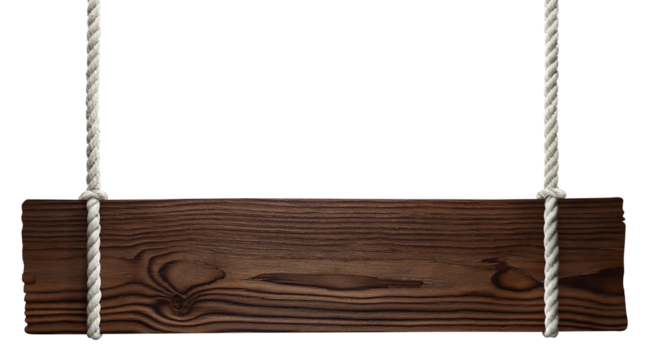 Wooden sign hanging on a rope, cut out