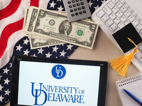 In This Photo Illustration, University Of Delaware  Logo Seen Displayed On A Tablet.