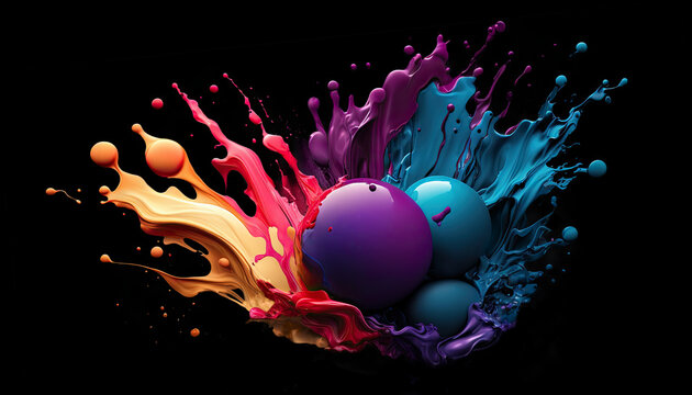 Color Explosion. Rainbow of colorful paint splash isolated on black background. Generative AI