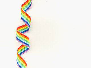 Rainbow cloth ribbon on a white background
