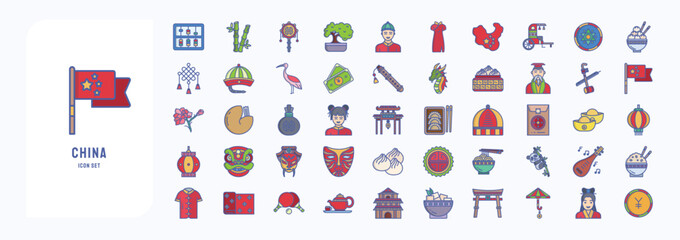 Collection of China culture vector icon set