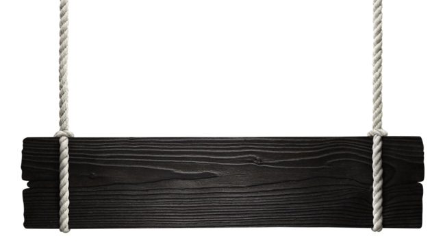 Wooden sign hanging on a rope, cut out