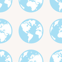 Tile vector pattern with planet earth on grey background for seamless wallpaper