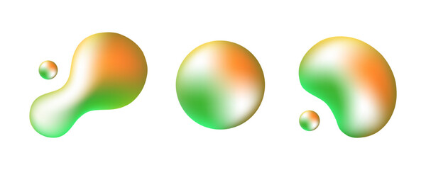 Liquid shapes. Realistic blobs or splashes isolated on white background. Fluid dynamic 3d elements for your creative graphic design. Vector illustration.