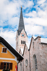 Church in Hallstatt on a sunny day in winter