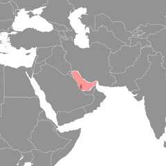 Persian Gulf on the world map. Vector illustration.