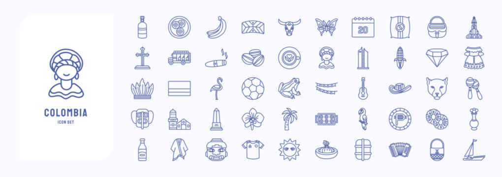 Collection of icons related to Colombia country and culture icon set 
