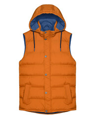Orange sleeveless vest with hood isolated on white
