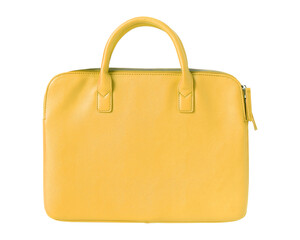 Yellow modern elegant woman leather laptop bag isolated on white