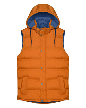 Orange sleeveless vest with hood isolated on white