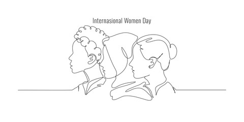 One continuous line drawing of a woman's face. International women's day web banner