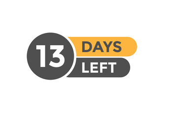 13 days Left countdown template. 13 day Countdown left banner label button eps 10
