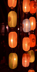 Colorful Chinese lanterns lit up at night