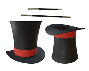 3d rendering the zatanna magician hat and magic wand perspective view - obrazy, fototapety, plakaty