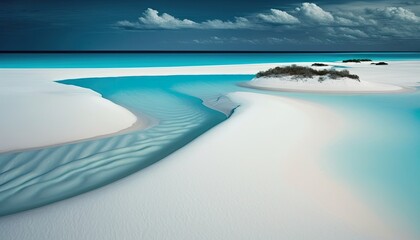 Beautiful white sand beach and turquoise water. Summer beach background. Generative AI illustration.