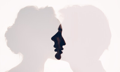 Pair couple man and woman profile portrait face to face. Family psychologist and healthy relationships concept. Understanding and patience. © primipil