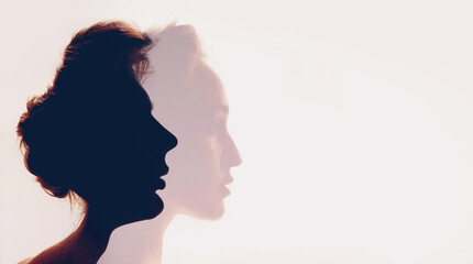 Pair couple man and woman profile portrait face to face. Family psychologist and healthy relationships concept. Understanding and patience.