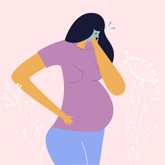 The pregnancy woman has got symptoms. Discomfort, nausea and vomiting in pregnancy.