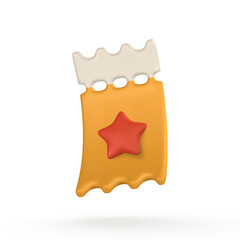 3d realistic paper ticket or coupon in plastic cartoon style. Vector illustration