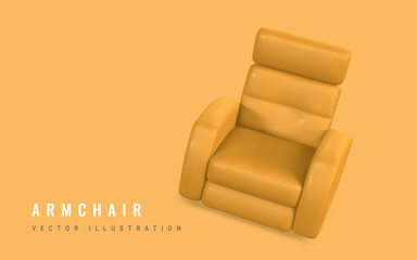 3d realistic Armchair with shadow in cartoon style. Vector illustration