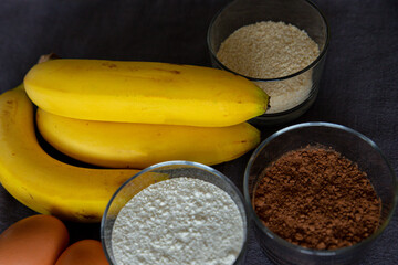 fruit on the kitchen, homemade cake ingredients
banana cake recipe