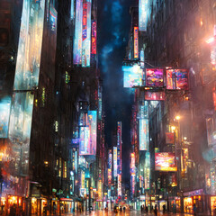 Fototapeta na wymiar City Streets At Night Generative AI Art