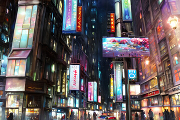 Fototapeta na wymiar City Walking Street At Night Generative AI Art