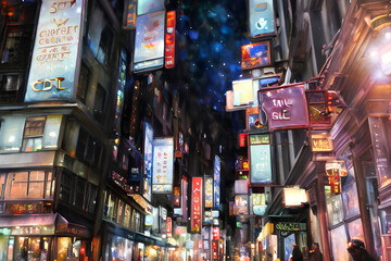 Big Urban Street at Night Generative AI Art