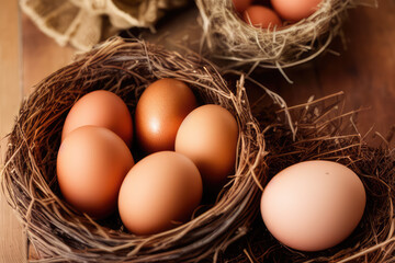 Freshly Laid Chicken Eggs in a Rustic Nest - Farm Fresh Eggs