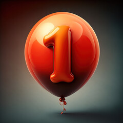 Ilustración de un globo rojo brillante con un número uno en el centro hecho en 3D. Generative AI - obrazy, fototapety, plakaty