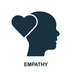 Empathy, Passion, Sympathy Feeling Silhouette Icon. Heart Shape and Human Head Glyph Pictogram. Kindness and Inspiration Solid Sign. Intellectual Process Symbol. Isolated Vector Illustration